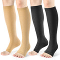 Toeless Compression Socks 15-20 mmHg, 2 Pairs open toe Knee High Support - color: C - Black/Beige, size: Large-X-Large