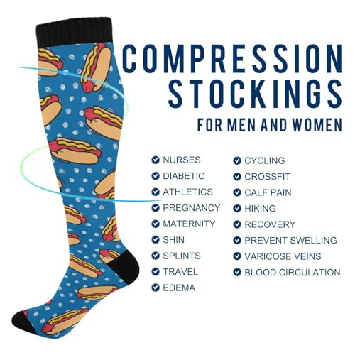 Compression Socks for Women & Men Knee High Socks - color: Cartoon Hot Dog