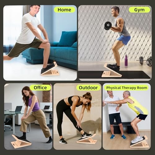 Reinforced Wood Slant Board, Adjustable Calf Stretcher with 15-30° Incline for Plantar Fasciitis Relief, Achilles Tendon Stretch, and Home Exercise Mobility,250LBS Capacity (Standard Version(15°–30°))