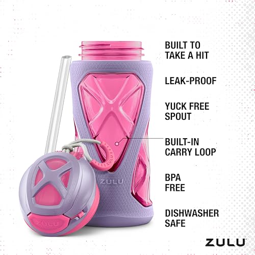 ZULU Torque 16oz Plastic Kids Water Bottle with Sleeve, 2 Pack, Frosting - color: Pink, size: 16 Ounces, style: 2 Packs