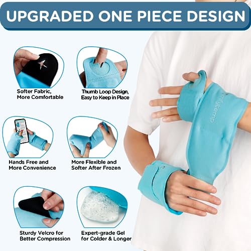 Comfytemp Wrist Ice Pack Wrap Carpal Tunnel Relief Wrist Brace, 2 Packs - color: Blue, size: 20"x4"