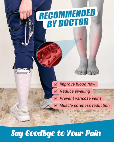 6 Pairs Compression Socks for Women & Men 15-20mmHg Knee High Socks - color: 09 - Black/Navy Blue/Pink/Gray/White/Beige, size: Small-Medium