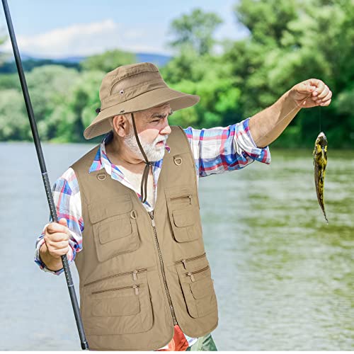 Janmercy 2 Pcs Men's Fishing Vest with Hat for Halloween Cosplay - color: Dark Khaki,, size: X-Large