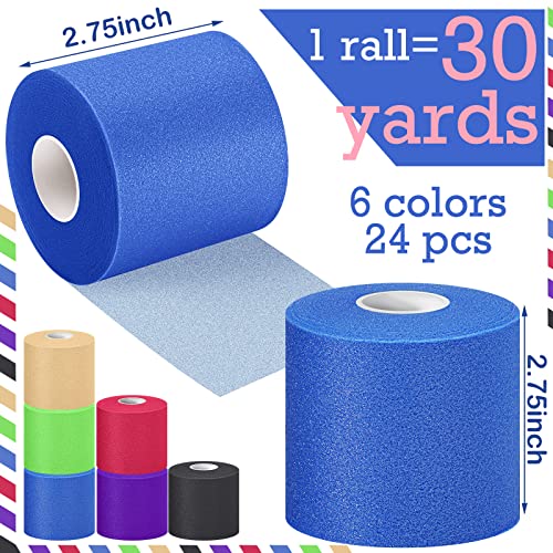 Nuanchu 24 Rolls Prewrap Athletic Tape, 2.75 in x 30 yd, 6 Colors - color: Black, White, Beige, Rose Red, Lime Green, Blue