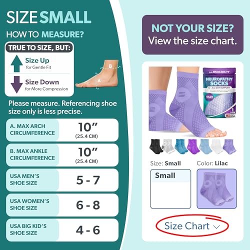 BraceAbility Neuropathy Socks (Pair) - Peripheral Neuritis Compression Diabetic Toeless Foot Sleeves for Nerve Damage Pain in Feet, Ankle Gout, Plantar Fasciitis Relief Brace for Men and Women (Lilac - Standard - 1 Pair, Small) - color: Lilac - Standard -