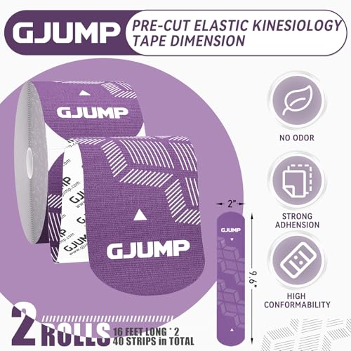 Kinesiology Tape, 40 Count Precut Strips 2 Rolls Original Cotton Tape - color: Purple, size: 2 Rolls