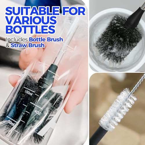 Holikme 4 Pack Bottle Brush 14" Stainless Steel Straw Cleaner Brush,Black - color: Black