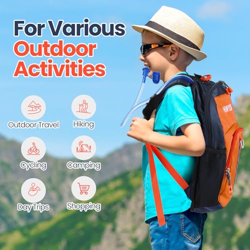 Shinylin Kids Hydration Backpack with 1.5L Water Bladder Hiking Backpack Lightweight for Boys or Girls Children Biking Climbing Running Cycling - color: Orange, style: Classic