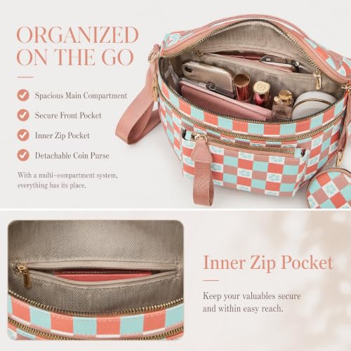 Makes Checkered Crossbody Bag Bum Bag for Women with Pouch - color: Trired Checkered
