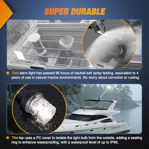 Nilight Marine Boat Stern Light 24" White Fold Down Anchor Lights - color: 24Inch Boat Stern Light