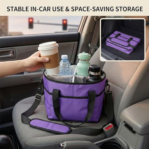 Drink Carrier Tote Bag, Family Size 4 Compartment Drink Carrier - color: Purple
