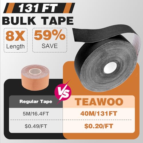 (2in X 131ft) TEAWO Kinesiology Tape Bulk Roll, Waterproof Hypoallergenic Latex-Free Sports Tape, Muscle & Joint Support for Athletes, Free Cut with Bonus Specialized Scissors (Black) - color: Black, size: 2in X 131ft