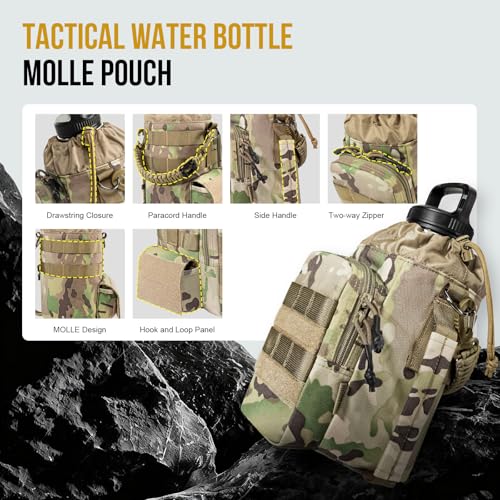 ONETIGRIS Tactical MOLLE Water Bottle Holder 40-64oz with Phone Pocket - color: Camo