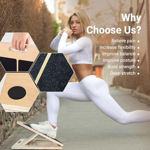 Calf Stretch Slant Board,Portable Slant Boards for Exercise,5-Level Adjustable Non-Slip Wooden Incline Board for Ankle Feet,Ankle Achilles Stretcher Board for Flexibility,Balance,Strength Training