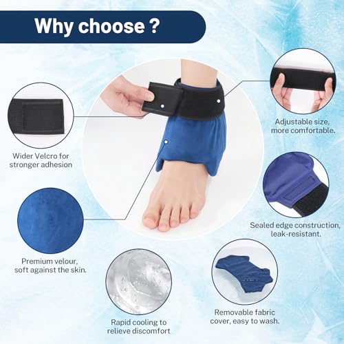 Adjustable Ankle Ice Pack Wrap for Sprained Relief, Ice Pack for Ankle Inuries Reusable, Cold Therapy for Ankles Swelling, Plantar Fasciitis, Achilles,tendonitis, and Swelling Feet,Microwaveable