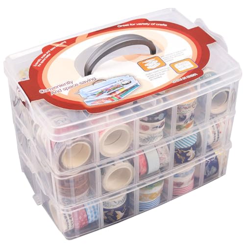 Washi Tape Box Organizer Storage,Divider Closet Container,3 Layers Detachable with 30 Adjustable Compartments, Masking Tape Desktop Tape DIY Sticker Roll Tape Cutter Holder Storage