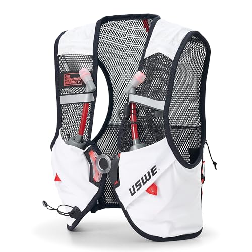 USWE Pace - Running Vest Hydration Pack with 2 x 500ml UltraFlask, Backpack for Men and Women - style: 2L, White, Small