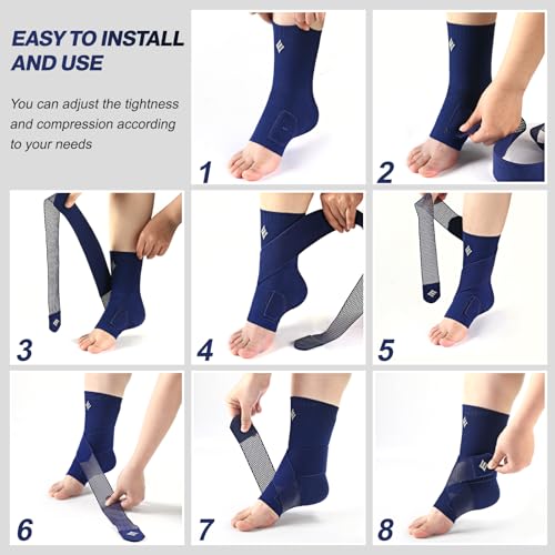 NEENCA Compression Ankle Sleeve with Removable Figure-8 Strap - color: Blue, size: Large