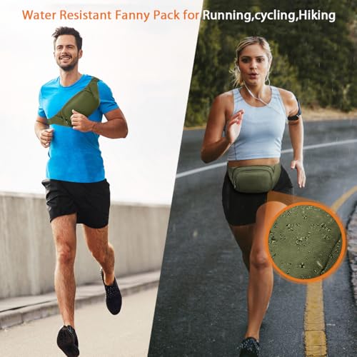 Large Fanny Pack for Women Men - Syican Waist bag with 3-Zipper Pockets - color: Army green