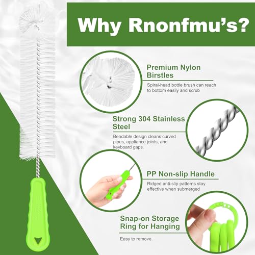 Rnoafmu Bottle Brush Set of 3, 14'' Water Bottle Brush & 13'' Straw Cleaner