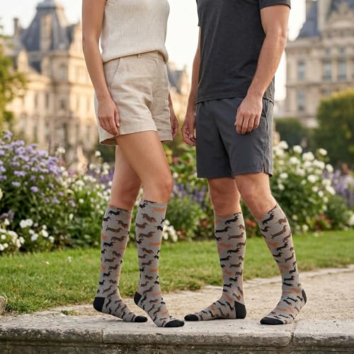 Compression Socks Knee High Support Stockings Women Men - color: Cartoon Happy Dachshund