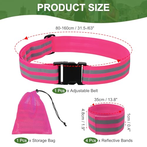 PATIKIL High Visibility Reflective Bands for Wrist Arm Ankle Leg, Adjustable Reflective PT Belt with Armbands & Storage Bag for Women Men Night Running Walking Cycling - color: Pink