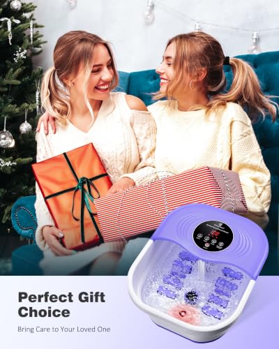SPA4PIEDS Collapsible Heated Foot Spa Bath with Bubble, Foot Soaking Tub Featuring 8 Shiatsu Rollers, Pumice Stone and Built-in Timer for Mom, Dad and Foot Relaxation (Purple) - color: Purple