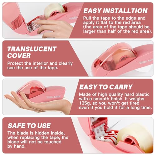Eagle Automatic Tape Dispenser, Handheld & Portable Design, Office Tape Gun, One-Handed Operation with Safety Blade for Office, Home, DIY or Packaging (Includes 2 Free Tapes)（Flamingo Pink） - color: Flamingo Pink