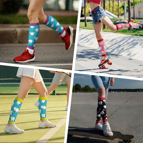 Hercicy 6 Pairs Dental Assistant Week Gifts Calf Compression Sleeve for Women, Footless Compression Socks Support Elastic Leg Sleeve Novelty for Dental Assistants Appreciation Week Thank You Gift - style: Dentisit