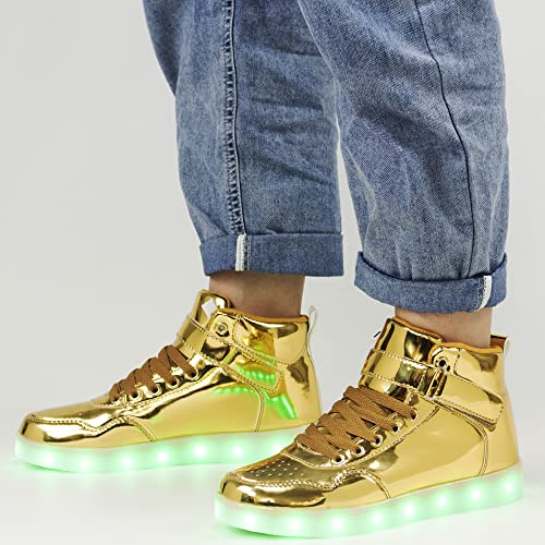 APTESOL Unisex Rechargeable LED Light Up Shoes Men Women High Top Sneakers - color: Gold, size: 9.5 Women/8 Men