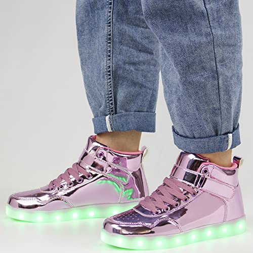 APTESOL Unisex Rechargeable LED Light Up Shoes Men Women High Top Sneakers - color: Pink, size: 9.5 Women/8 Men