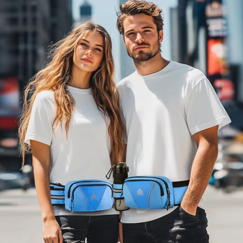 Fanny Pack for Men Women Waist Bag with Water Bottle Holder for Hiking, Travel,Dog Walking, Workout (Light Blue) - color: Light Blue