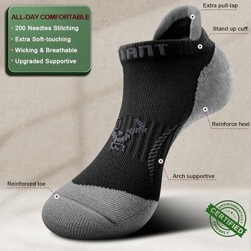 BULLIANT Men Running Ankle Socks 6Pack-Cushioned Support-Low Cut No Show - color: Black6467, size: 13-15