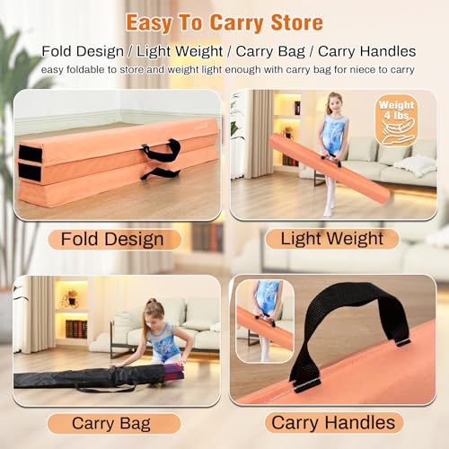 Marfula 6 FT / 8 FT / 9 FT Folding Gymnastics Beam Foam Balance Floor Beam - color: Light Orange, size: 10 Ft