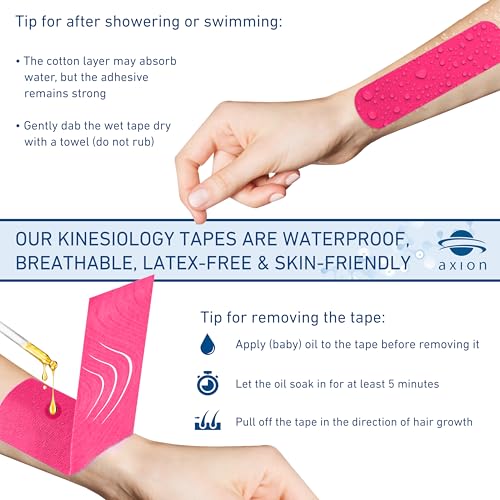 Kinesiology Tape Uncut | 2 Rolls of Athletic Sports Tape in Pink and Beige | 16ft Length and 2'' Width per Roll | Waterproof • Skin-Friendly • Elastic | Ideal for Sports | axion - color: Pink Beige
