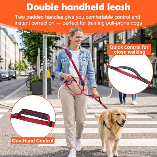 XiaZ Hands Free Dog Leash,Versatile Crossbody Dog Leash,5.9-7.9 FT Waist Belt with Double Handles for Small Medium and Large Dogs Walking, Running and Jogging, Red - color: BasicRed