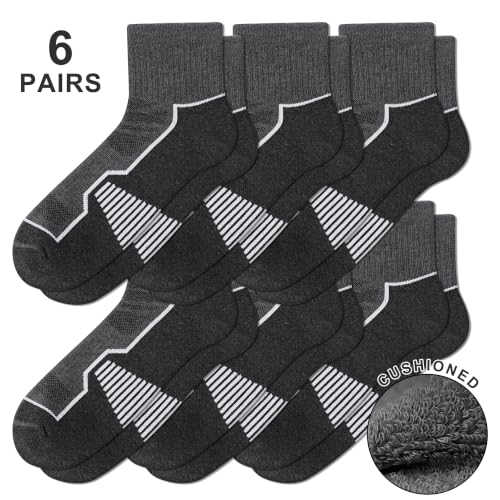 Men's Cushioned Ankle Socks, Athletic Running Gym Socks 6 Pairs - color: 6 Pairs Grey, size: 10-13