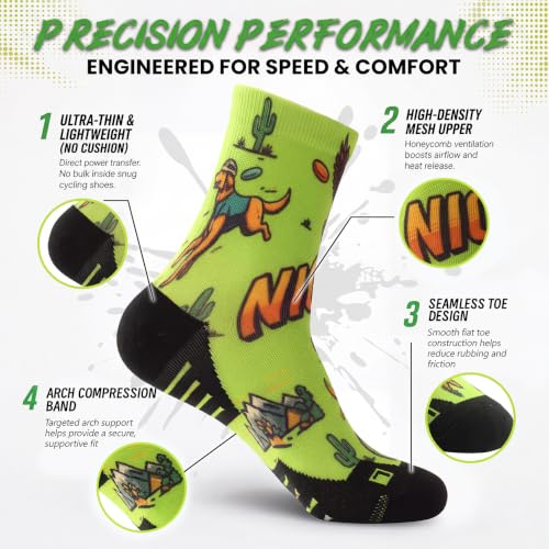 NIcool Cycling Socks For Men, 1/3 Pairs Bright Seamless Compression Running Crew Socks Youth Cushioned Tennis Quarter Socks - color: 1 Pair Neon Green/Dog Print