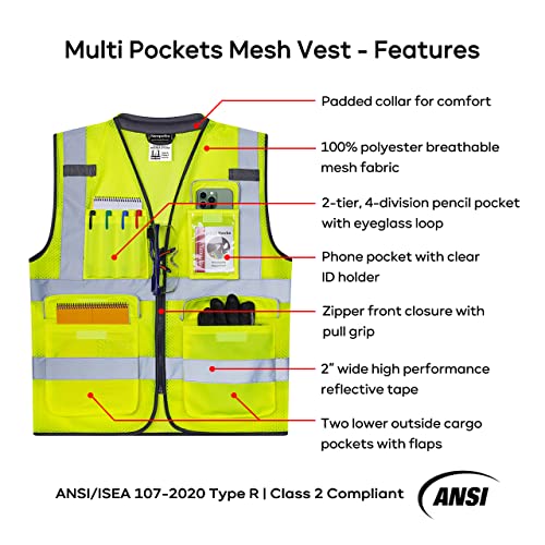 Neopelta Reflective Safety Vest for Men Women with Pockets, Yellow Mesh M - color: Yellow, size: Medium