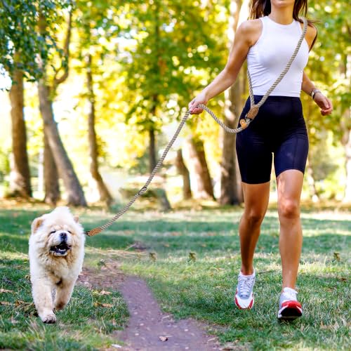 Mile High Life Hands Free Dog Leash, Crossbody Waist Leash with Genuine Leather Connection, Multifunctional Adjustable Slip Lead for Dog Walking Running (Camel, 8FT) - color: Camel, size: 8FT Hands Free