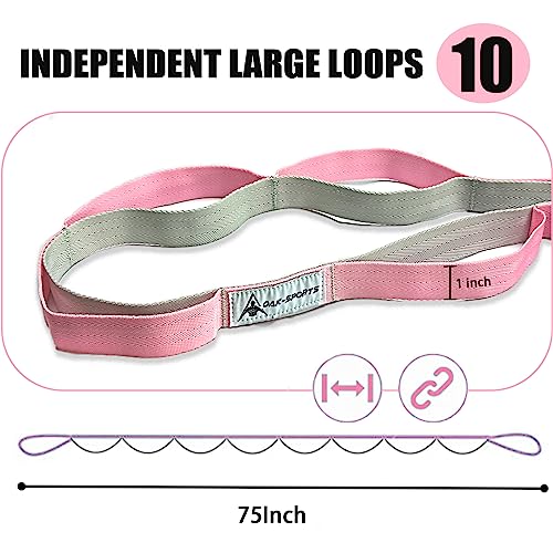 Stretching Strap Yoga Strap with Loops for Physical Therapy, Non-Elastic - color: Black+Pink/Light Gray