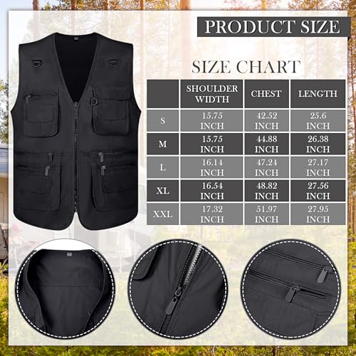 Janmercy 2 Pcs Men's Fishing Vest with Hat for Halloween Cosplay - color: Black, size: X-Large