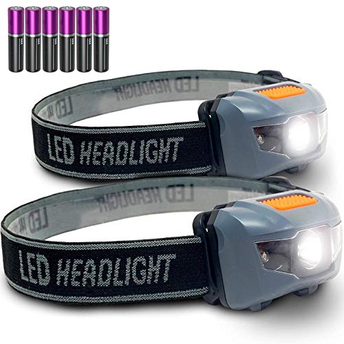 Bright Eyes - 2-Pack Cree LED Headlamp (White and Red Lights) - Adjustable Running, Reading, Camping, Outdoor or Indoor Flashlight Headlights - color: Gray