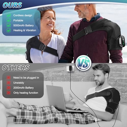 Cordless Heated Shoulder Brace with Vibration,Heated Shoulder Wrap Massager - color: Black