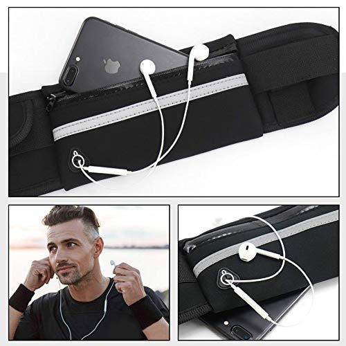 QWEQWE Running Belt with Water Bottle Holder,Sweatproof and Waterproof, Sports Fanny Pack with Holder, Machine Washable,Can Hold Cash Keys Cards Phone(Black) Large