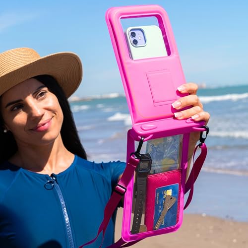 AQUAVAULT Floating Waterproof Phone Pouch, IPX8 Underwater, Large, 2 Pack - color: Blue and Pink
