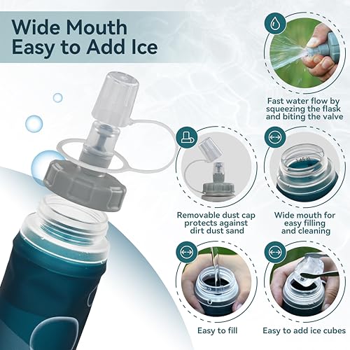 MARCHWAY Soft Flask Collapsible Water Bottle with Wide Mouth, 300ml/500ml - color: Blackish Green, size: 300 ml/10 oz