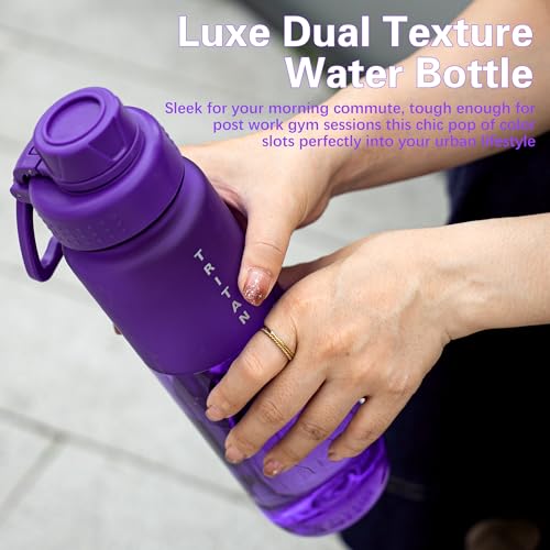 OLDLEY 32 oz Water Bottle with Handle, BPA-Free Tritan Reusable Sports Water Bottle with Leak-Proof Dust Lid, Wide Mouth, Cup Holder Friendly, Half Frosted Clear Bottle for Gym, Travel, Work,Purple - color: Purple
