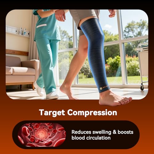 Copper Leg Compression Sleeve for Men & Women [360° Full Compression ] - style: Black-S/M