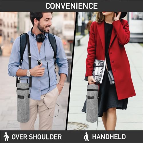 opux Single Bottle Wine Bag Carrier Insulated Cooler Tote with Strap, Grey - color: Heather Gray